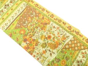 切りばめ風　花鳥唐草模様織り出し　全通袋帯